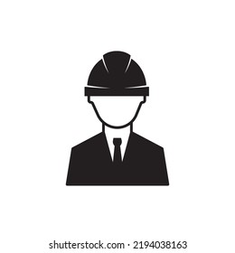 Icon of a male engineer. Worker, businessman avatar icon with hard hat.
