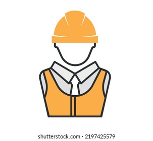 Icon of a male engineer. Worker, businessman avatar icon with hard hat.
