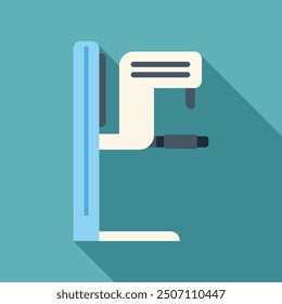 Icon of a mammography machine casting a long shadow over a teal background