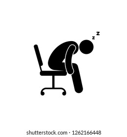 icon man asleep at work, stick figure pictogram people isolated symbol human silhouette sitting on chair