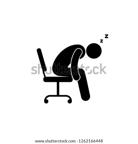 icon man asleep at work, stick figure pictogram people isolated symbol human silhouette sitting on chair