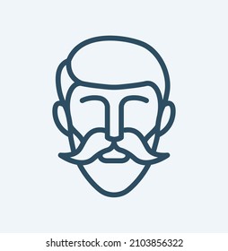 Icon of man with beard and mustache. Hipster line illustration