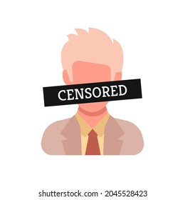 Icon of a man with a black Censored sign on his face. Vector illustration