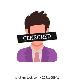 Icon of a man with a black Censored sign on his face. Vector illustration