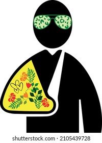 Icon man broken arm plaster cast flowers