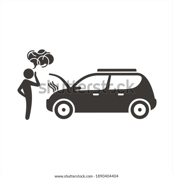 icon of man and\
car broke down, vector\
art.