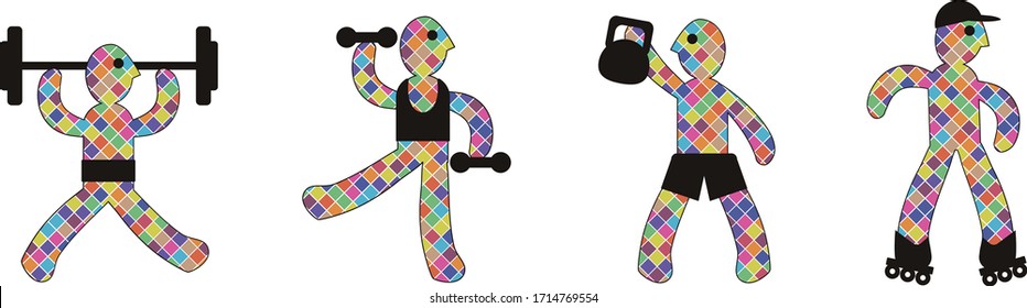 Icon of a man with a color fill. Simplified vector illustration of a person in various poses and different everyday situations:  playing sport. Series of symbol. To be continued.