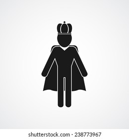 icon man with a crown on his head and a cape on the shoulders. vector illustrations 