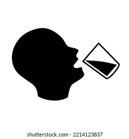 Icon of a man drinking water in a glass. Concept of head with glass of water. Isolated on a white background. Silhouette vector illustration