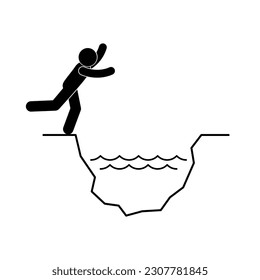 icon of a man falling into a hole with water, isolated on white