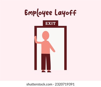 Icon man fired or laid off from work. Unemployment, crisis, jobless and employee job reduction. A man walking toward exit door. Icon vector illustration isolated background