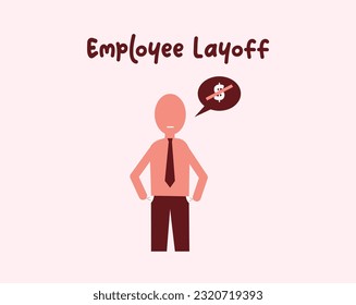 Icon man fired or laid off from work. Unemployment, crisis, jobless and employee job reduction. An unemployment man has no money or broke man. Icon vector illustration isolated background