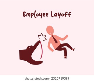 Icon man fired or laid off from work. Unemployment, crisis, jobless and employee job reduction. An employee who was kicked out by his boss from his room. Icon vector illustration isolated background