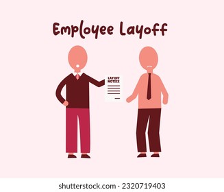 Icon man fired or laid off from work. Unemployment, crisis, jobless and employee job reduction. An employee receiving layoff notice from his boss. Icon vector illustration isolated background