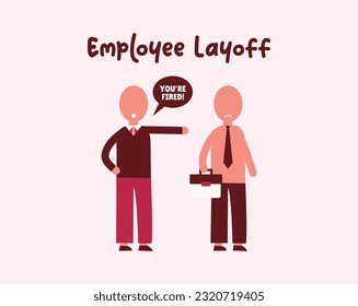 Icon man fired or laid off from work. Unemployment, crisis, jobless and employee job reduction. An employee getting fired by his boss. Icon vector illustration isolated background