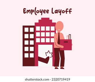 Icon man fired or laid off from work. Unemployment, crisis, jobless and employee job reduction. An employee who was kicked out by his boss from his room. Icon vector illustration isolated background