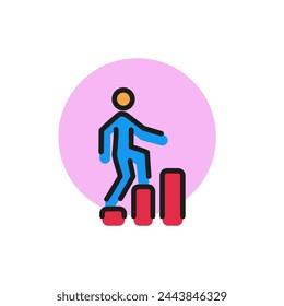 Icon of man going upstairs on diagram. Metaphor, chart, businessman. Business success concept. Can be used for topics like business, development, growth.