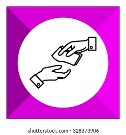 Icon of man hand giving banknotes to another man hand