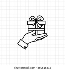 Icon of man hand holding gift box with ribbon and bow