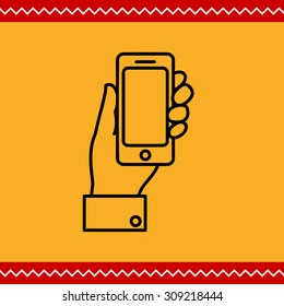 Icon of man hand holding smartphone