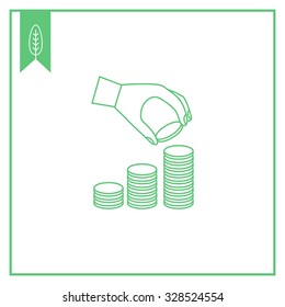 Icon of man hand putting coin  onto coin stack