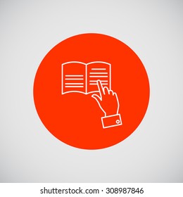 Icon of man hand tracing text with finger while reading