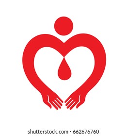 Icon of man with hands in the shape of a heart. World blood donor day banner background vector illustration