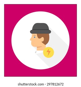 Icon of man in hat and lightning sign