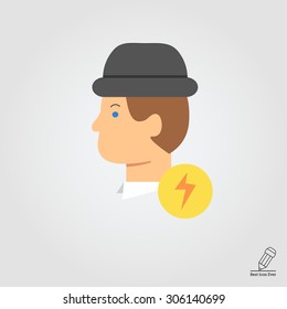 Icon of man in hat and lightning sign