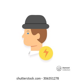 Icon of man in hat and lightning sign