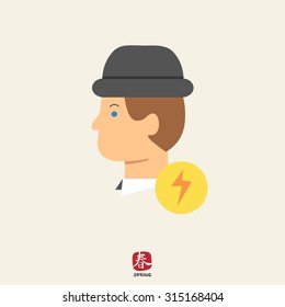 Icon of man in hat and lightning sign