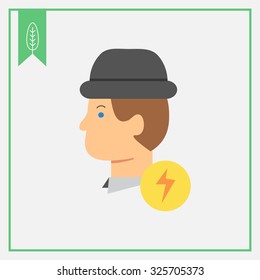 Icon of man in hat and lightning sign