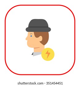Icon of man in hat and lightning sign