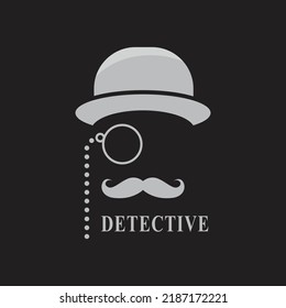 Icon of man in hat using old glasses. black and white shadow svg