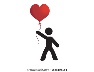 
Icon of a man holding a balloon in the shape of a heart. Love, romance, valentino. Vector illustration.