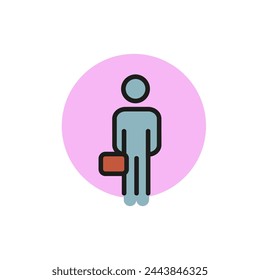 Icon of man holding briefcase. Suitcase, businessman, traveler. Portfolio concept. Can be used for topics like business, traveling, portfolio.