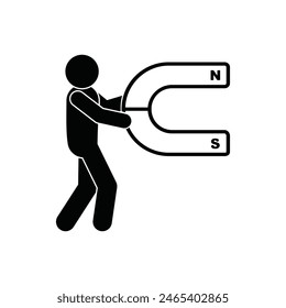 icon man holding magnet, stick figure human silhouette