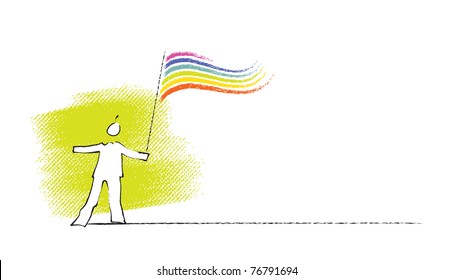 Icon - man holding a rainbow-flag