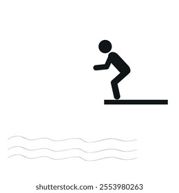  the icon of a man jumping from a tower into the water, a pictogram of a human figure, an athlete, a swimmer, a diving board, a healthy lifestyle