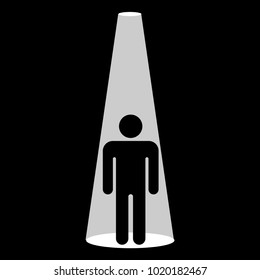 Icon of man in light of searchlight. Illuminated person. Vector illustration