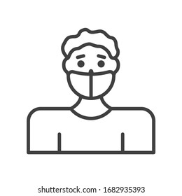 Icon of a man in a mask from viruses. Linear image style. Isolated vector on a white background.