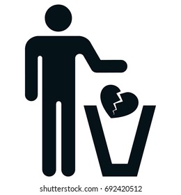 Icon man pictogram playing heart broken in the trash. Ideal for catalogs, information and institutional material