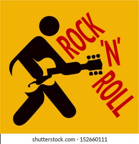 Icon man playing guitar, rock and roll sign 