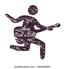 Icon man playing guitar. rock guitarist. Lettering "I love rock'n'roll "
