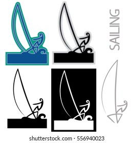 Icon Man and sail.
The symbolic image of small sailing boat and the athlete swimming in it.