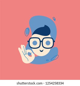 Icon of man showing ok sign. Deal, like, emoji, sticker illustration concept