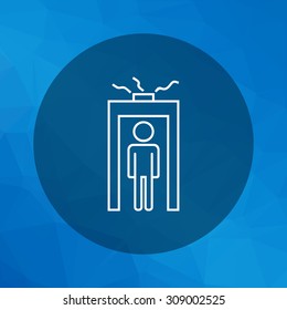 Icon of man silhouette going through metal detector gate with glowing beam