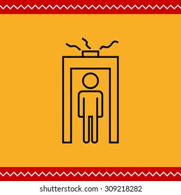 Icon of man silhouette going through metal detector gate with glowing beam