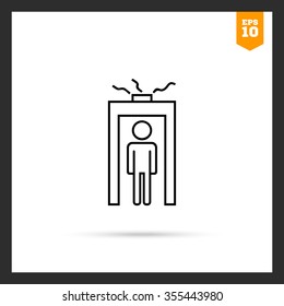 Icon of man silhouette going through metal detector gate with glowing beam