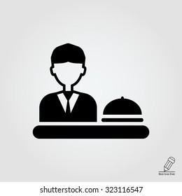 Icon of man silhouette sitting at table with cloche